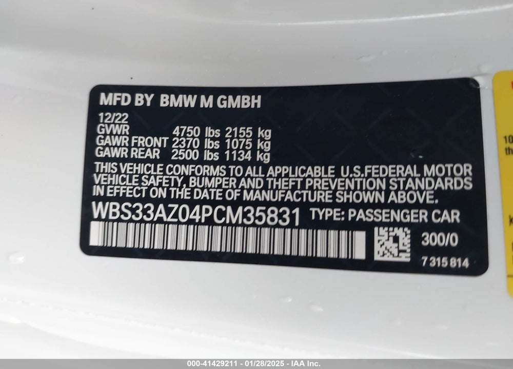 2023 BMW M4 VIN: WBS33AZ04PCM35831