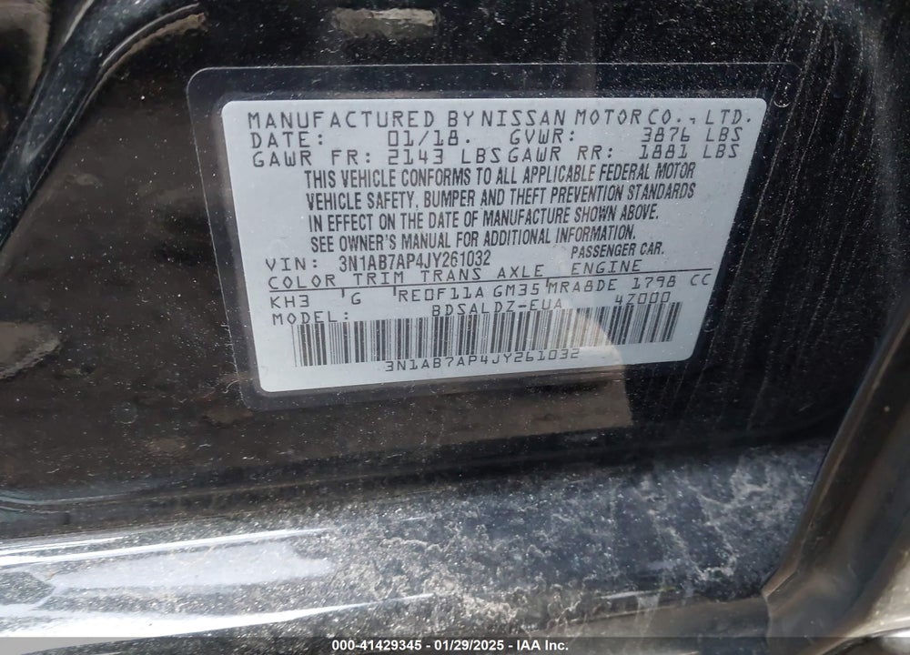 2018 NISSAN SENTRA VIN: 3N1AB7AP4JY261032