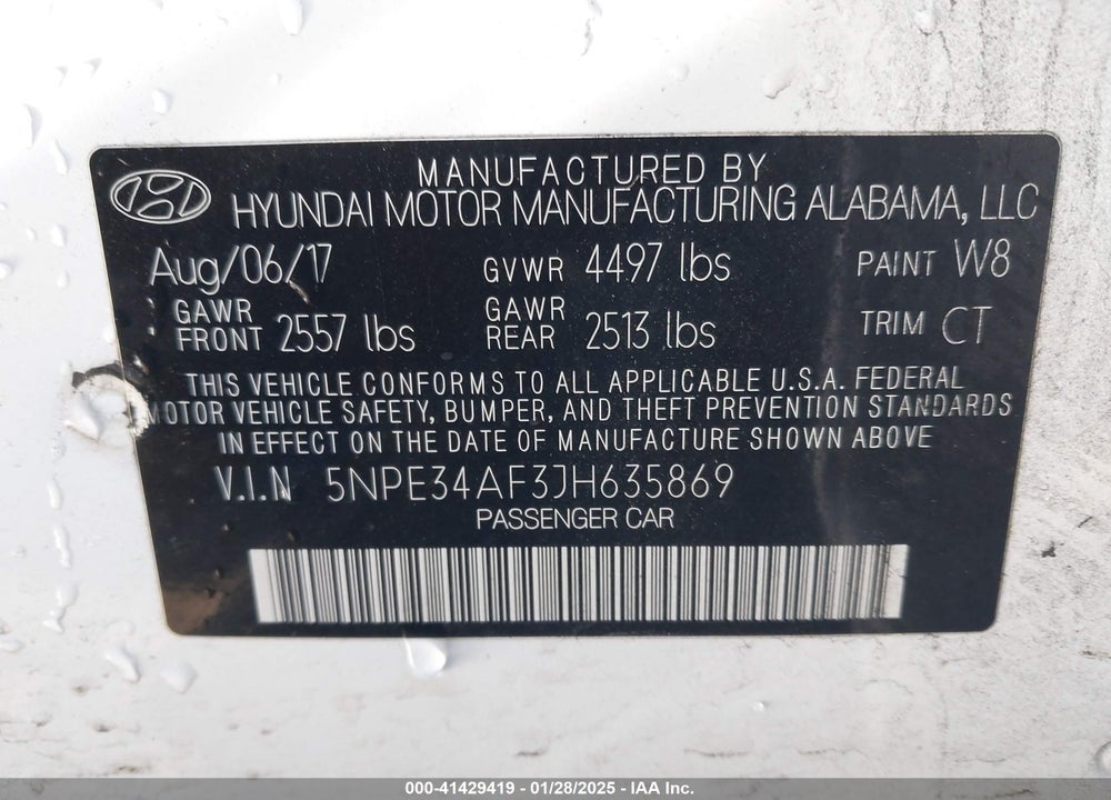 2018 HYUNDAI SONATA VIN: 5NPE34AF3JH635869