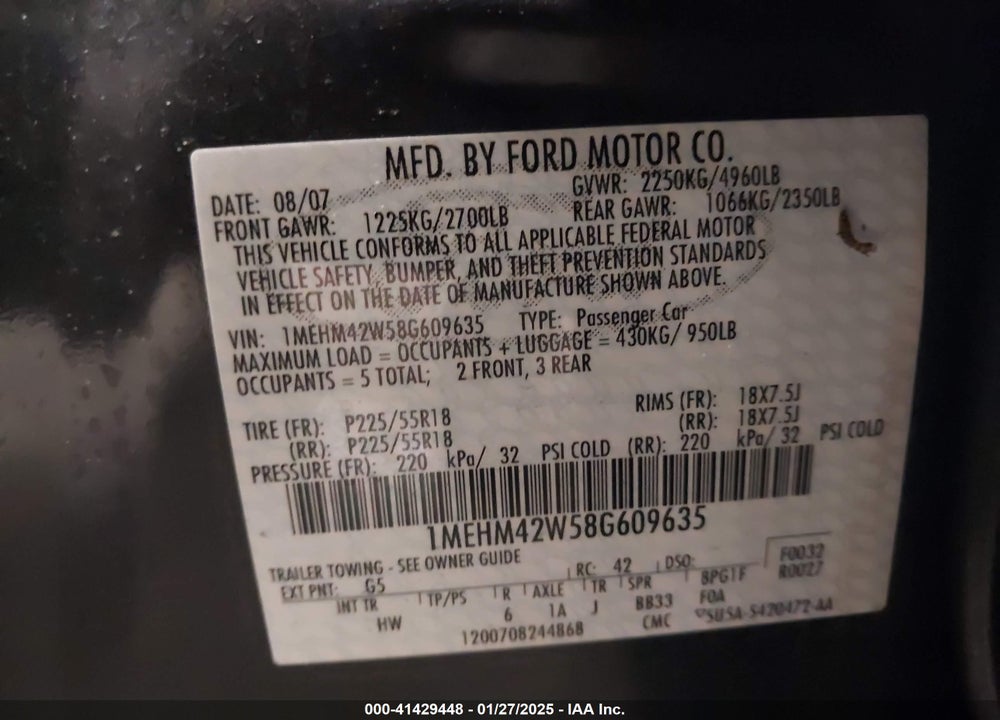 2008 MERCURY SABLE VIN: 1MEHM42W58G609635