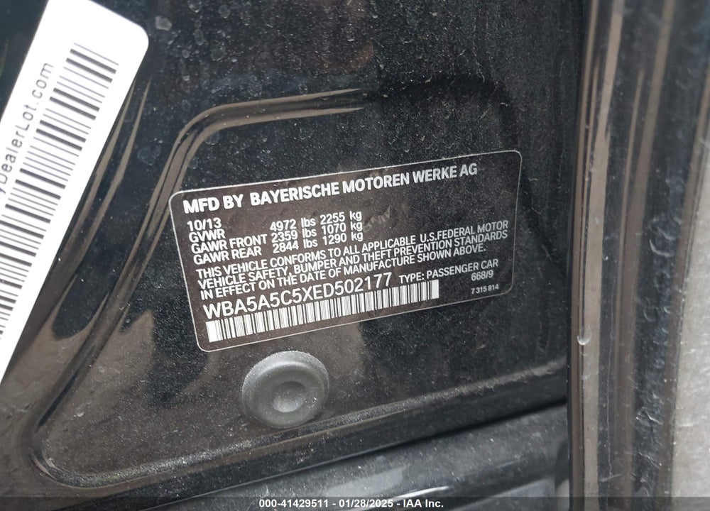 2014 BMW 528I VIN: WBA5A5C5XED502177