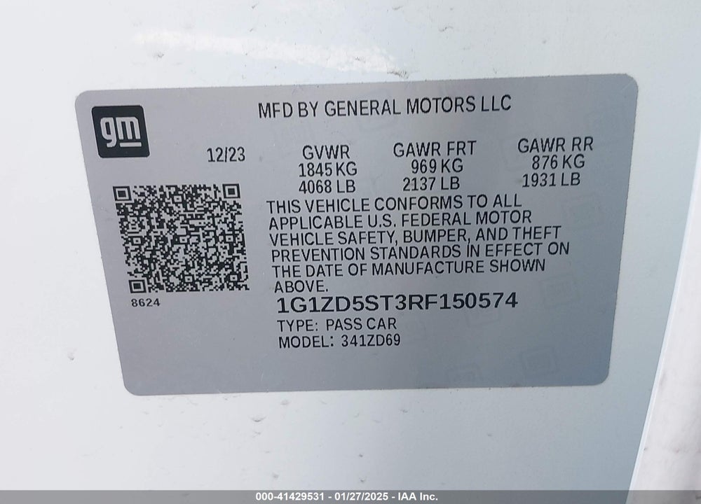 2024 CHEVROLET MALIBU FWD 1LT VIN: 1G1ZD5ST3RF150574