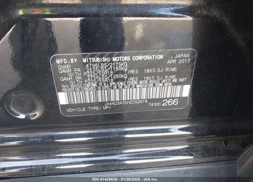2017 MITSUBISHI OUTLANDER SE VIN: JA4AD3A35HZ052616