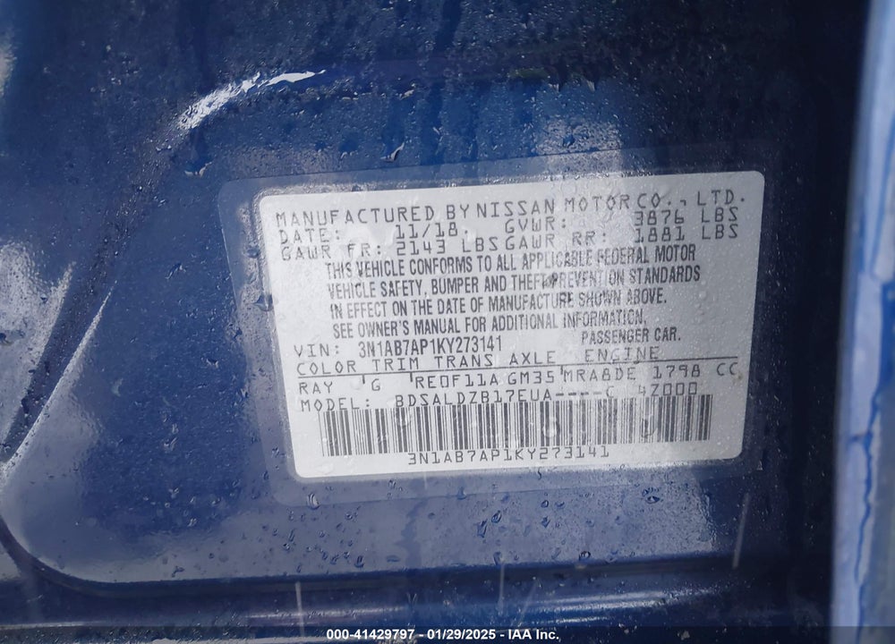 2019 NISSAN SENTRA VIN: 3N1AB7AP1KY273141
