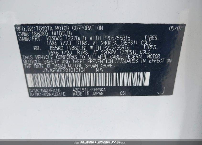 2008 SCION XB VIN: JTLKE50E281013104