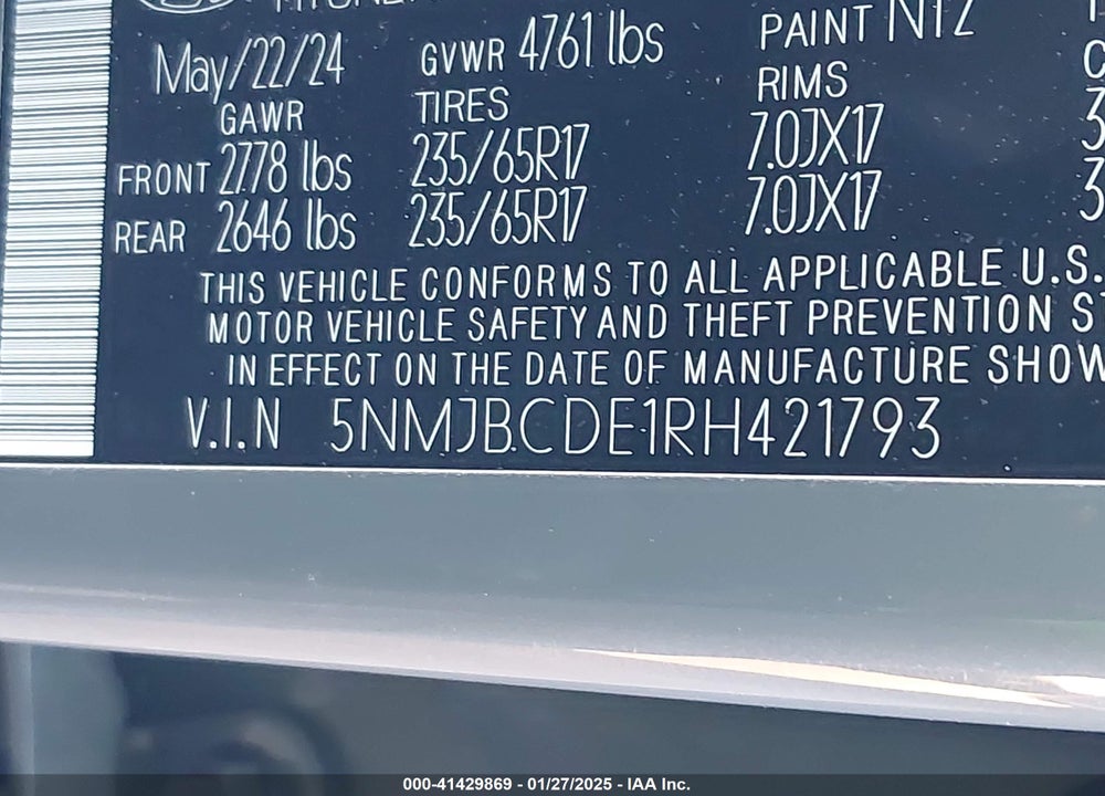 2024 HYUNDAI TUCSON SEL VIN: 5NMJBCDE1RH421793