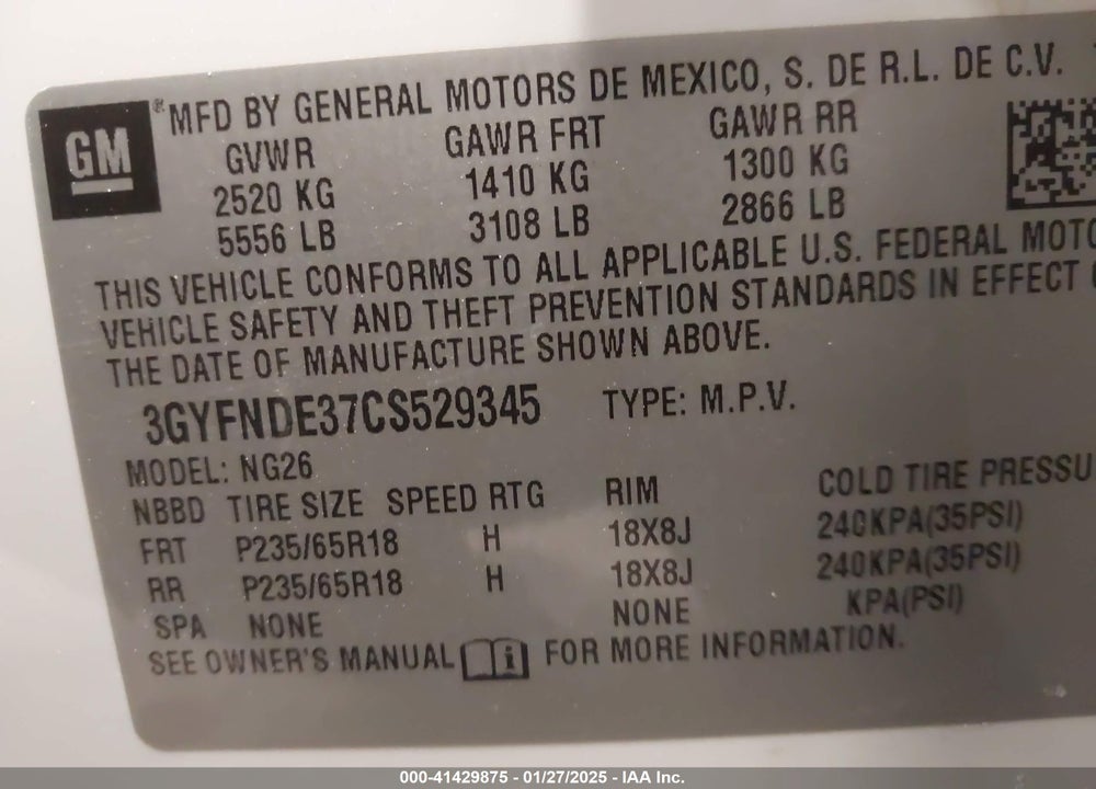 2012 CADILLAC SRX LUXURY COLLECTION VIN: 3GYFNDE37CS529345