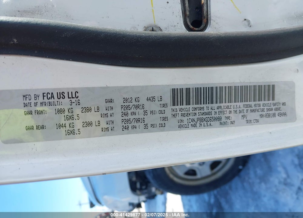 2016 JEEP PATRIOT SPORT VIN: 1C4NJPBBXGD650080