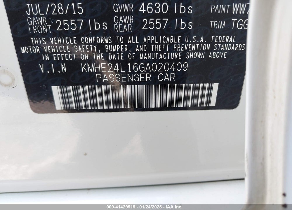 2016 HYUNDAI SONATA HYBRID VIN: KMHE24L16GA020409