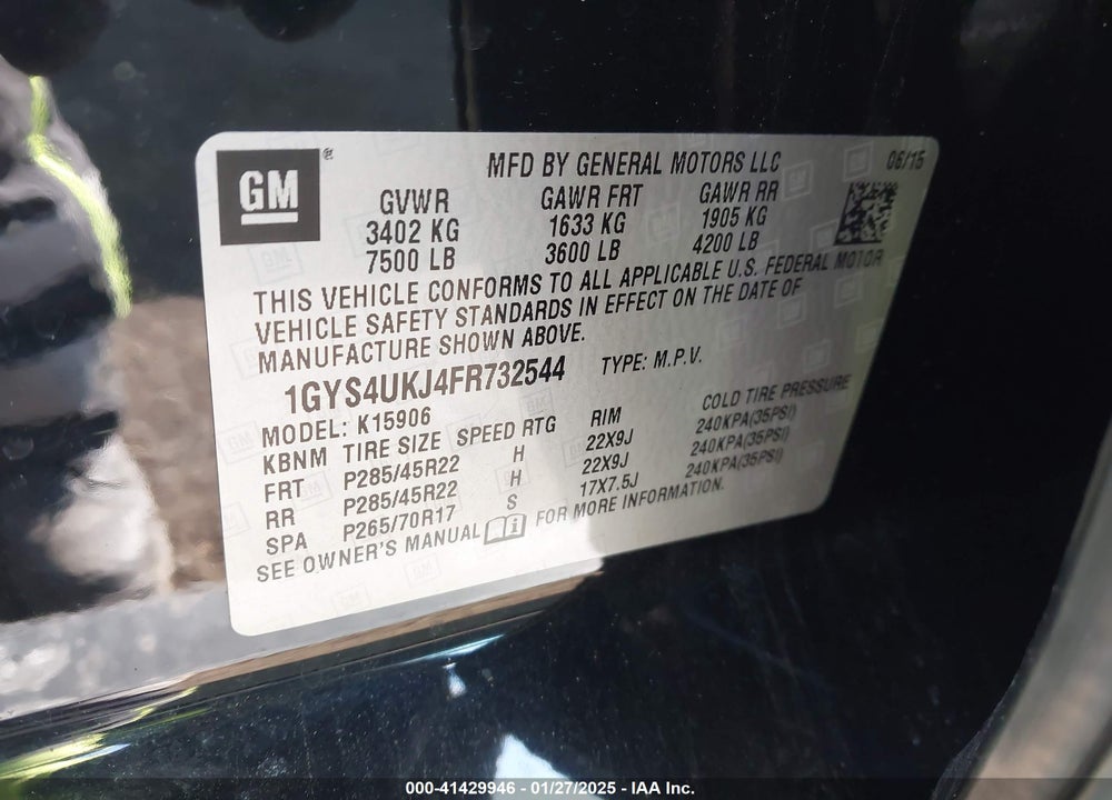 2015 CADILLAC ESCALADE ESV PLATINUM VIN: 1GYS4UKJ4FR732544