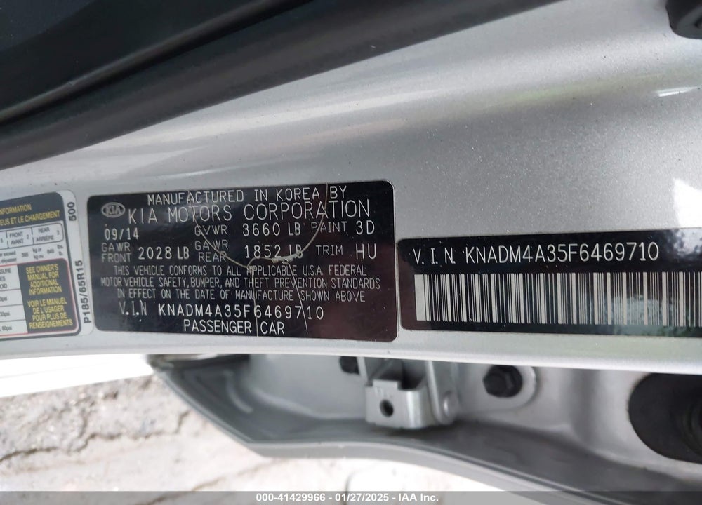 2015 KIA RIO VIN: KNADM4A35F6469710