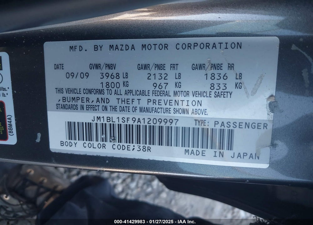 2010 MAZDA MAZDA3 VIN: JM1BL1SF9A1209997