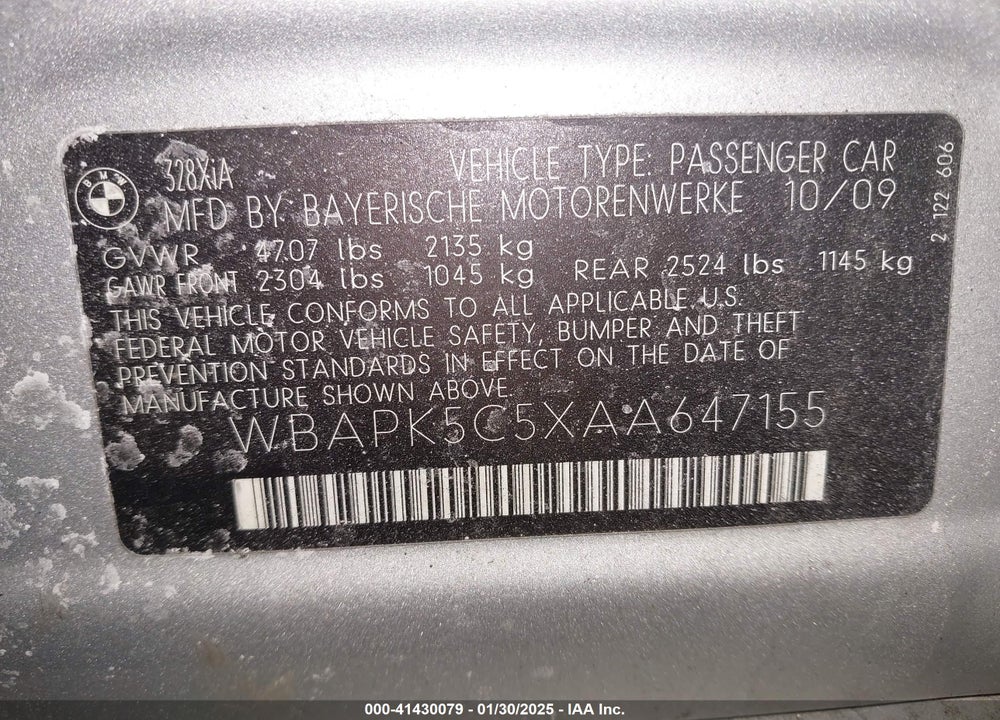 2010 BMW 328I VIN: WBAPK5C5XAA647155