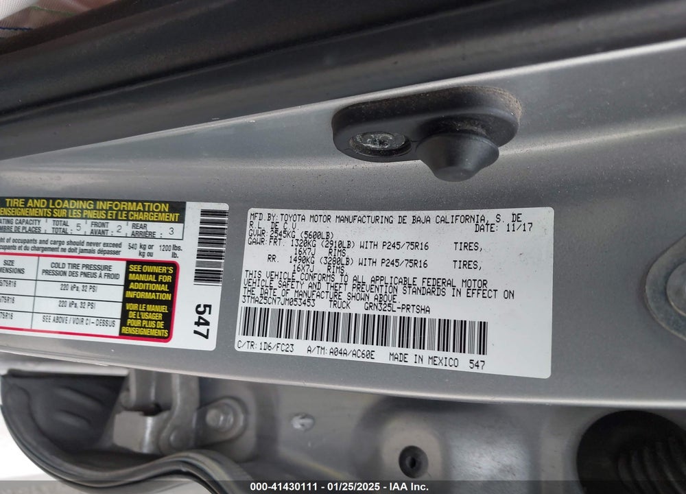 2018 TOYOTA TACOMA VIN: 3TMAZ5CN7JM053453