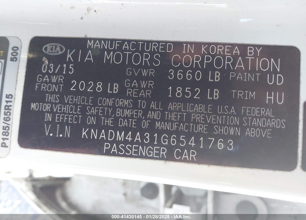 2016 KIA RIO VIN: KNADM4A31G6541763
