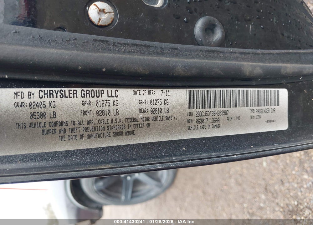 2011 DODGE CHALLENGER VIN: 2B3CJ5DT3BH603987