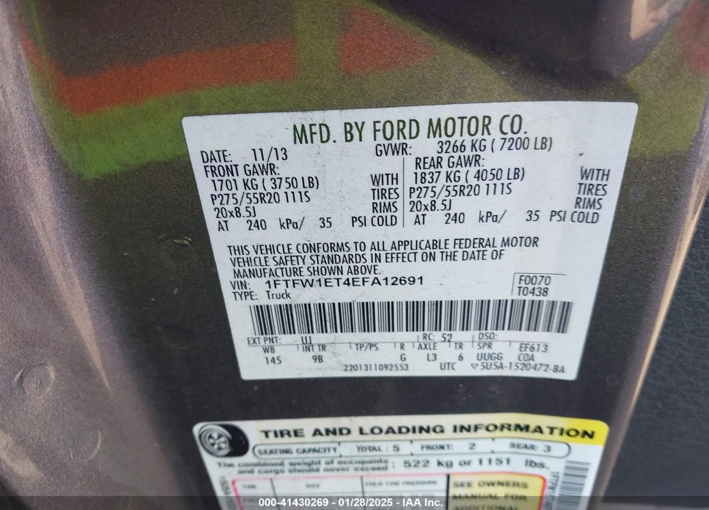 2014 FORD F150 VIN: 1FTFW1ET4EFA12691