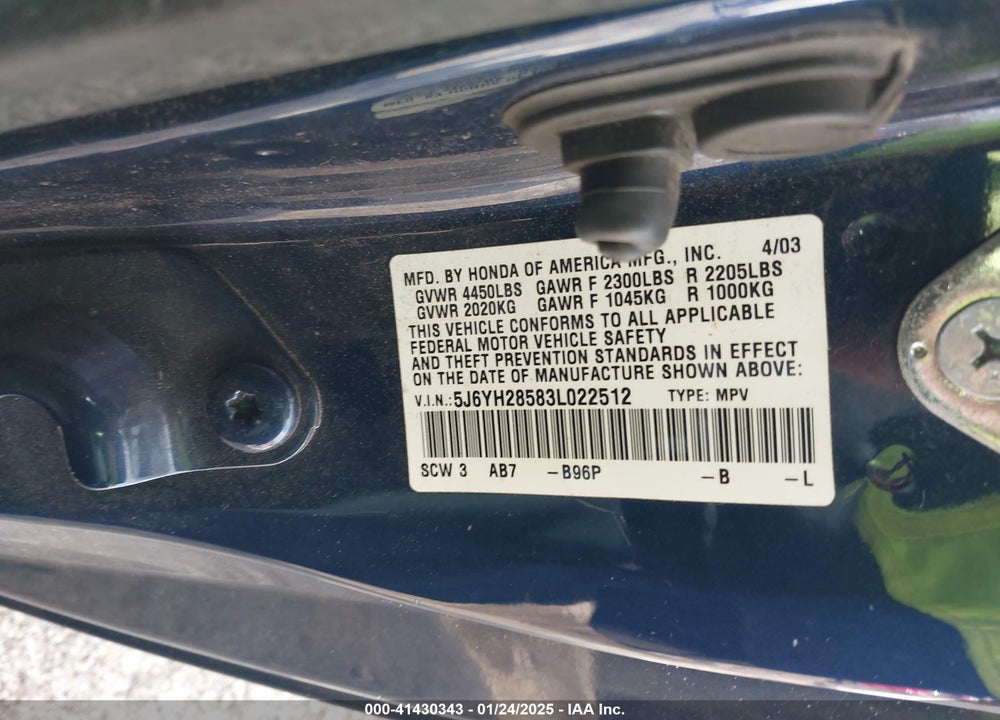 2003 HONDA ELEMENT EX VIN: 5J6YH28583L022512