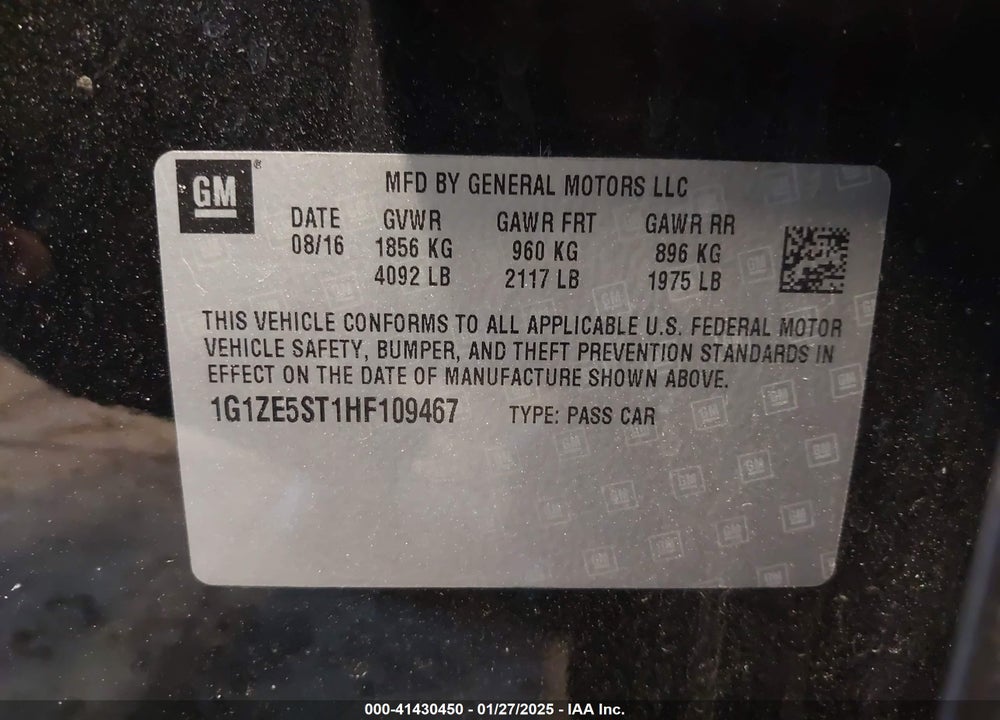 2017 CHEVROLET MALIBU 1LT VIN: 1G1ZE5ST1HF109467