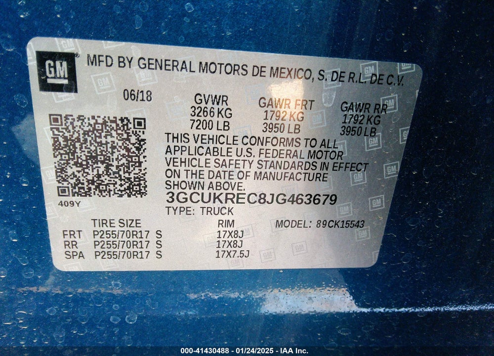 2018 CHEVROLET SILVERADO 1500 VIN: 3GCUKREC8JG463679