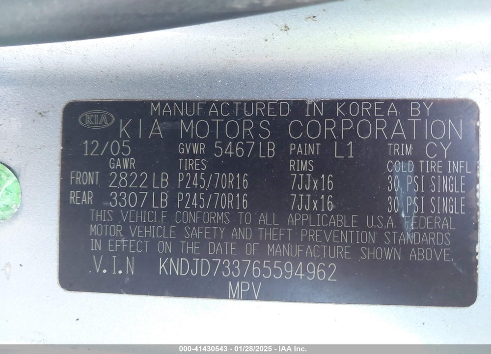 2006 KIA SORENTO EX/LX VIN: KNDJD733765594962