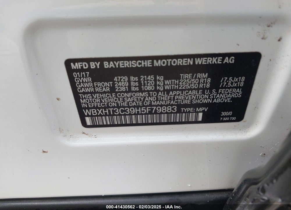 2017 BMW X1 VIN: WBXHT3C39H5F79883