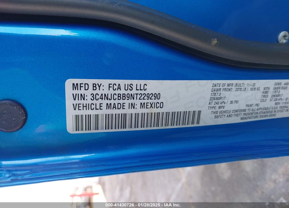 2022 JEEP COMPASS VIN: 3C4NJCBB9NT229290