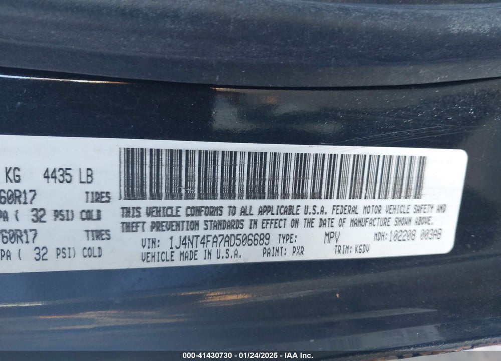 2010 JEEP COMPASS SPORT VIN: 1J4NT4FA7AD506689