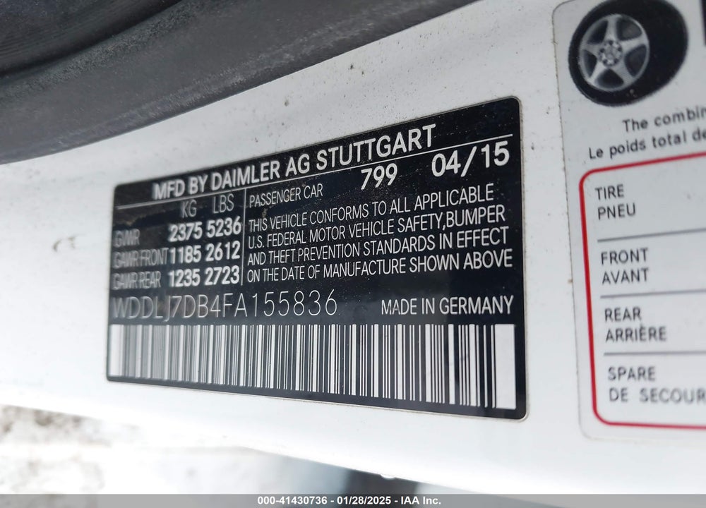 2015 MERCEDES-BENZ CLS 550 VIN: WDDLJ7DB4FA155836