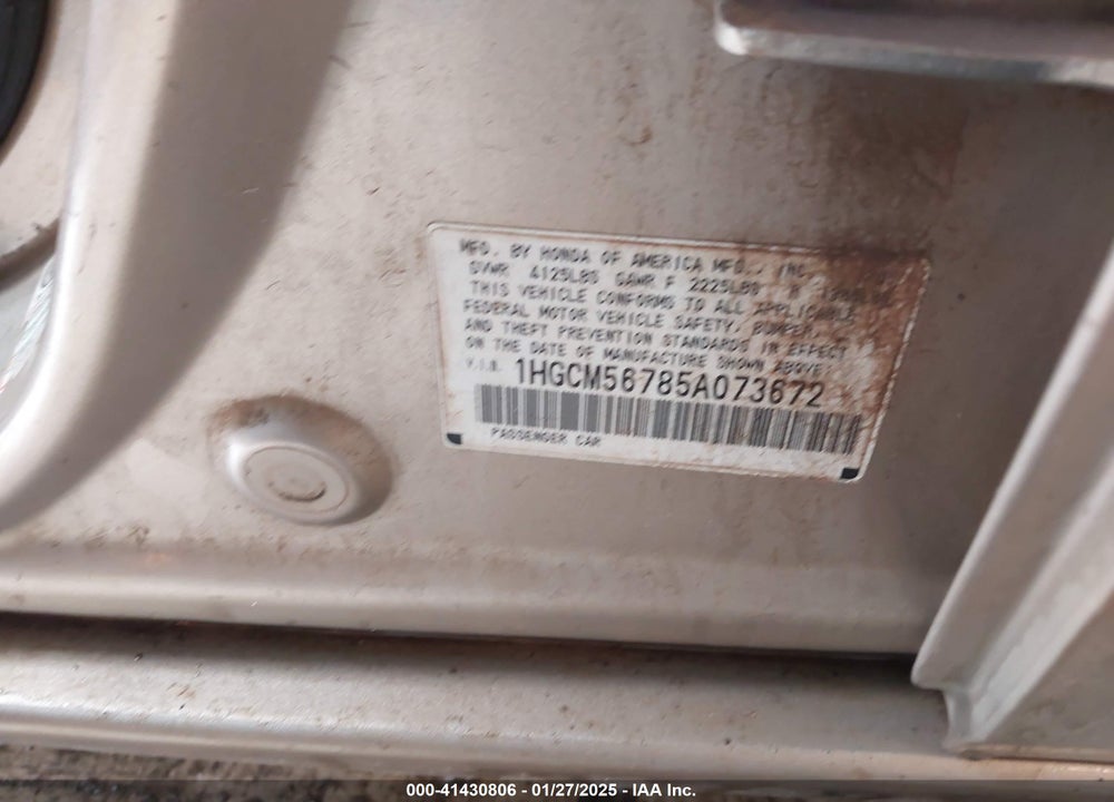 2005 HONDA ACCORD 2.4 EX VIN: 1HGCM56785A073672