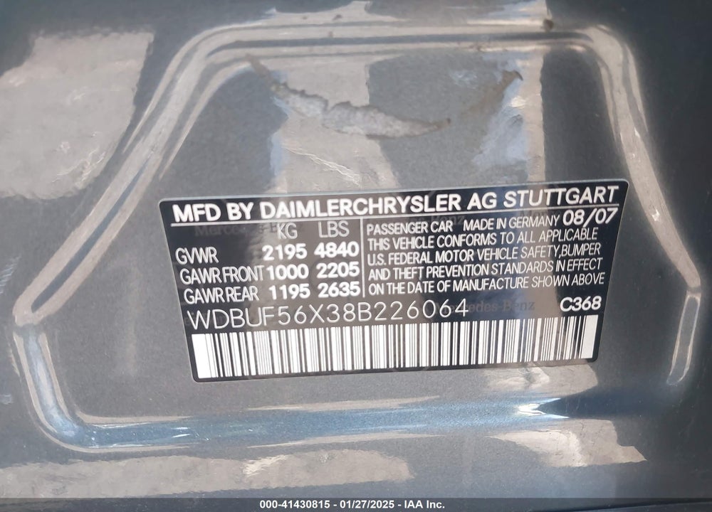 2008 MERCEDES-BENZ E 350 VIN: WDBUF56X38B226064