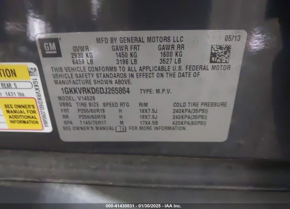 2013 GMC ACADIA SLT-1 VIN: 1GKKVRKD6DJ265864