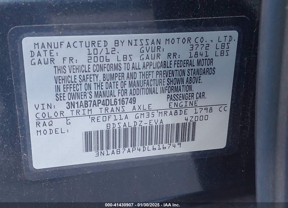 2013 NISSAN SENTRA VIN: 3N1AB7AP4DL616749
