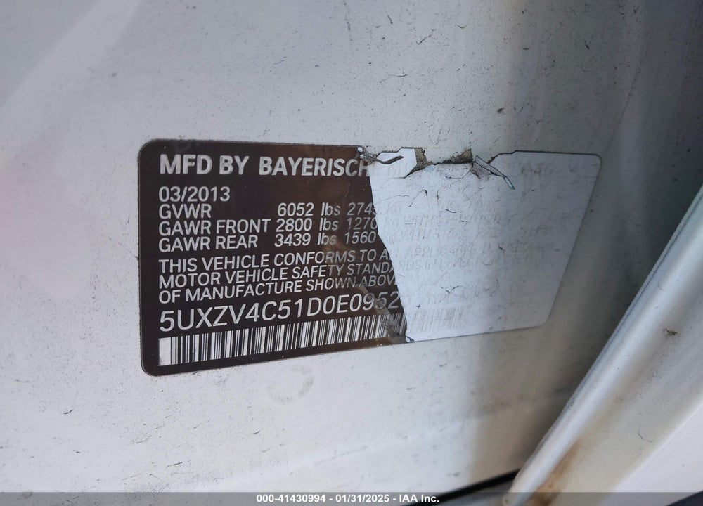 2013 BMW X5 XDRIVE35I/XDRIVE35I PREMIUM/XDRIVE35I SPORT ACTIVITY VIN: 5UXZV4C51D0E09526