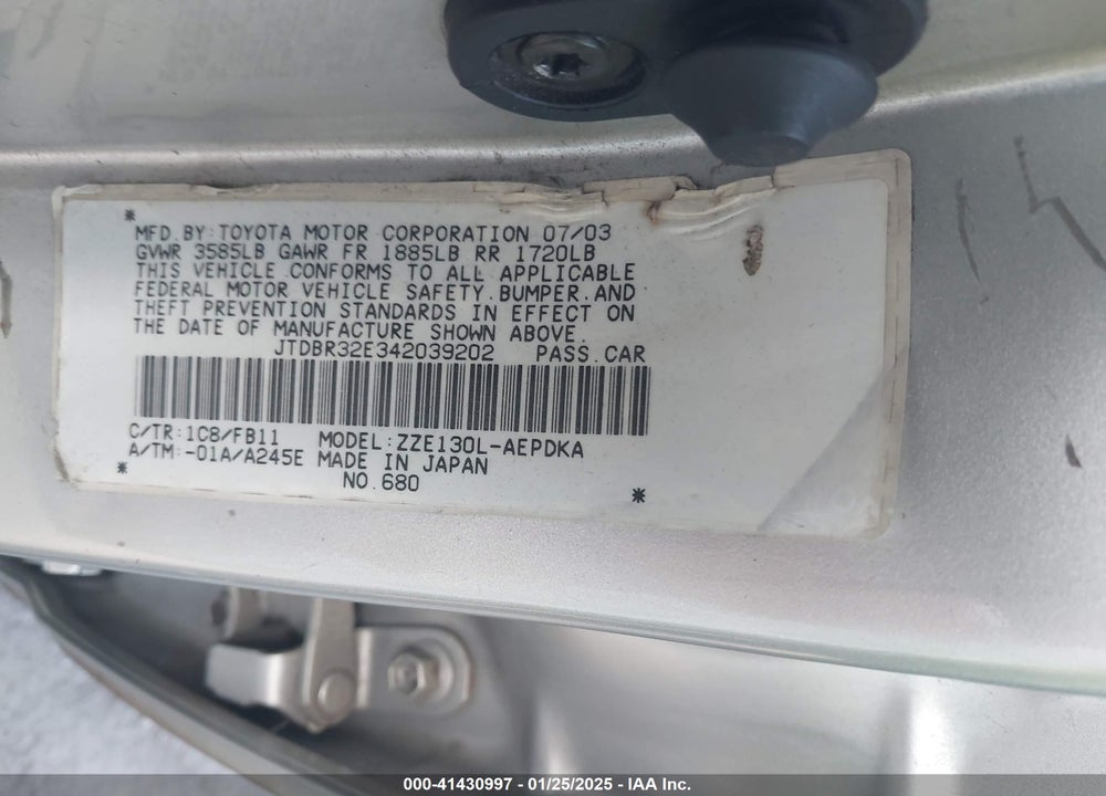2004 TOYOTA COROLLA CE VIN: JTDBR32E342039202