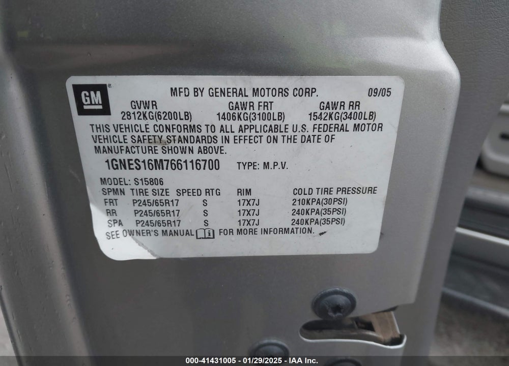 2006 CHEVROLET TRAILBLAZER EXT LT VIN: 1GNES16M766116700