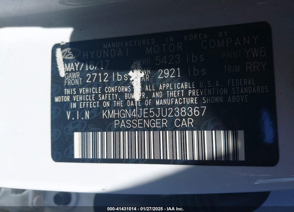 2018 GENESIS G80 3.8 VIN: KMHGN4JE5JU238367