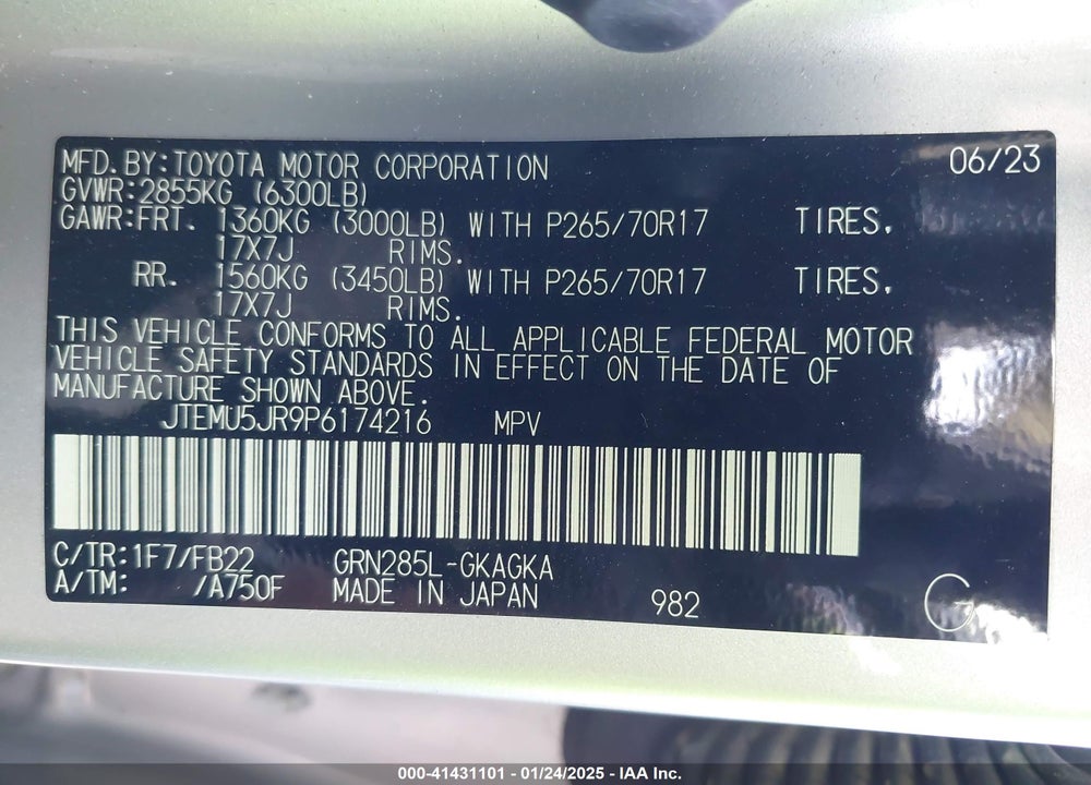 2023 TOYOTA 4RUNNER SR5 VIN: JTEMU5JR9P6174216