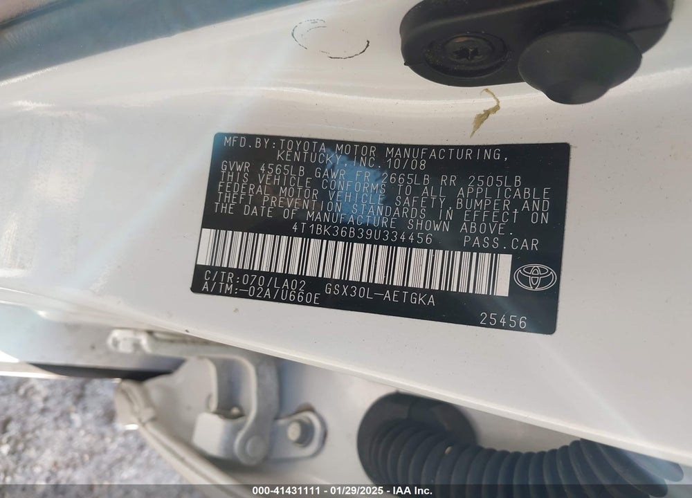 2009 TOYOTA AVALON XLS VIN: 4T1BK36B39U334456