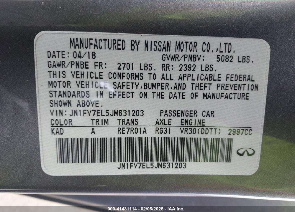 2018 INFINITI Q60 VIN: JN1FV7EL5JM631203