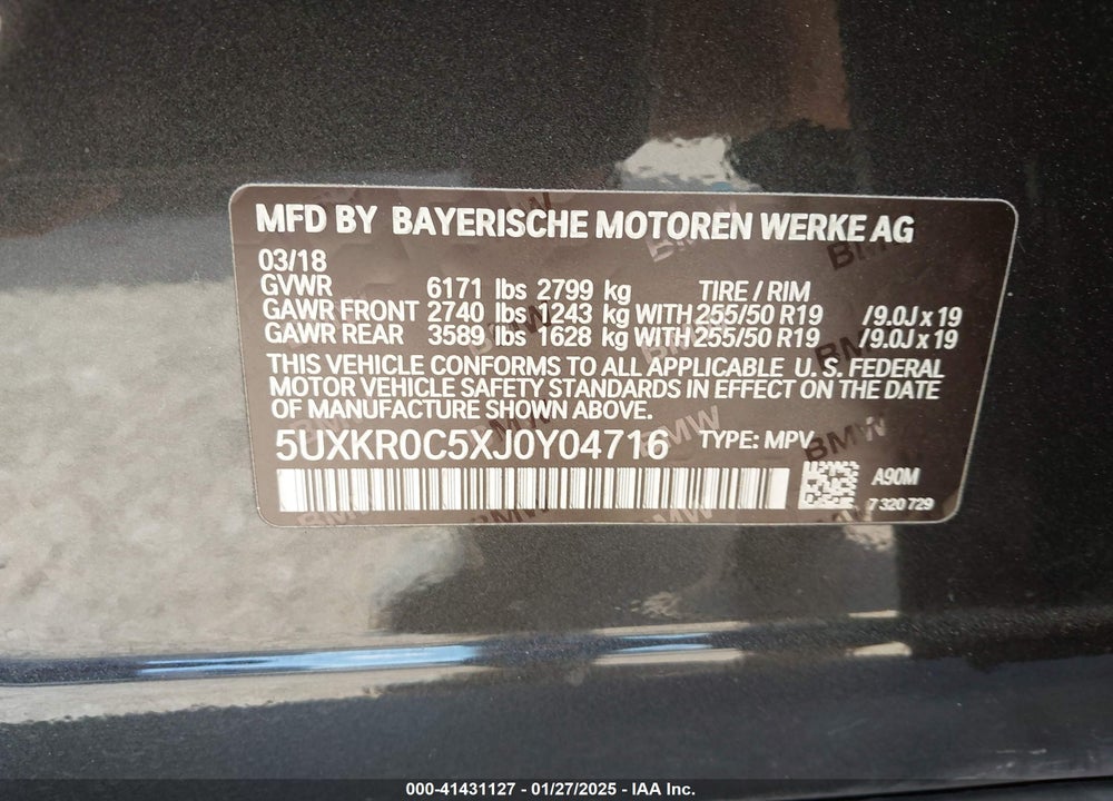 2018 BMW X5 VIN: 5UXKR0C5XJ0Y04716