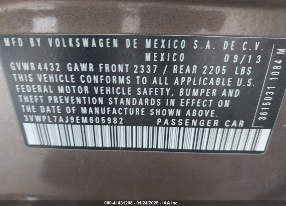 2014 VOLKSWAGEN JETTA SPORTWAGEN VIN: 3VWPL7AJ9EM605982