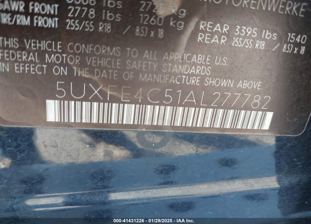 2010 BMW X5 VIN: 5UXFE4C51AL277782