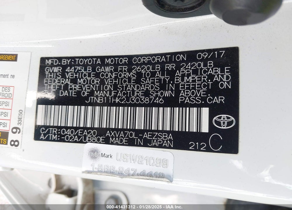 2018 TOYOTA CAMRY SE VIN: JTNB11HK2J3038746