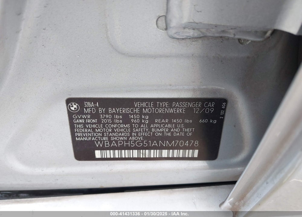 2010 BMW 328I VIN: WBAPH5G51ANM70478