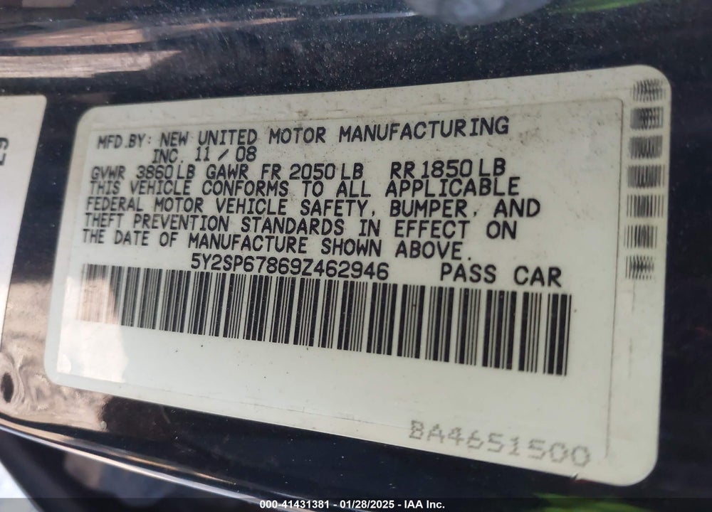 2009 PONTIAC VIBE VIN: 5Y2SP67869Z462946