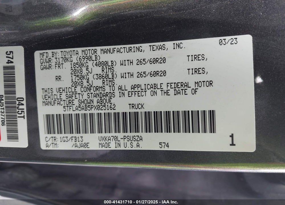 2023 TOYOTA TUNDRA SR5 VIN: 5TFLA5AB5PX025162