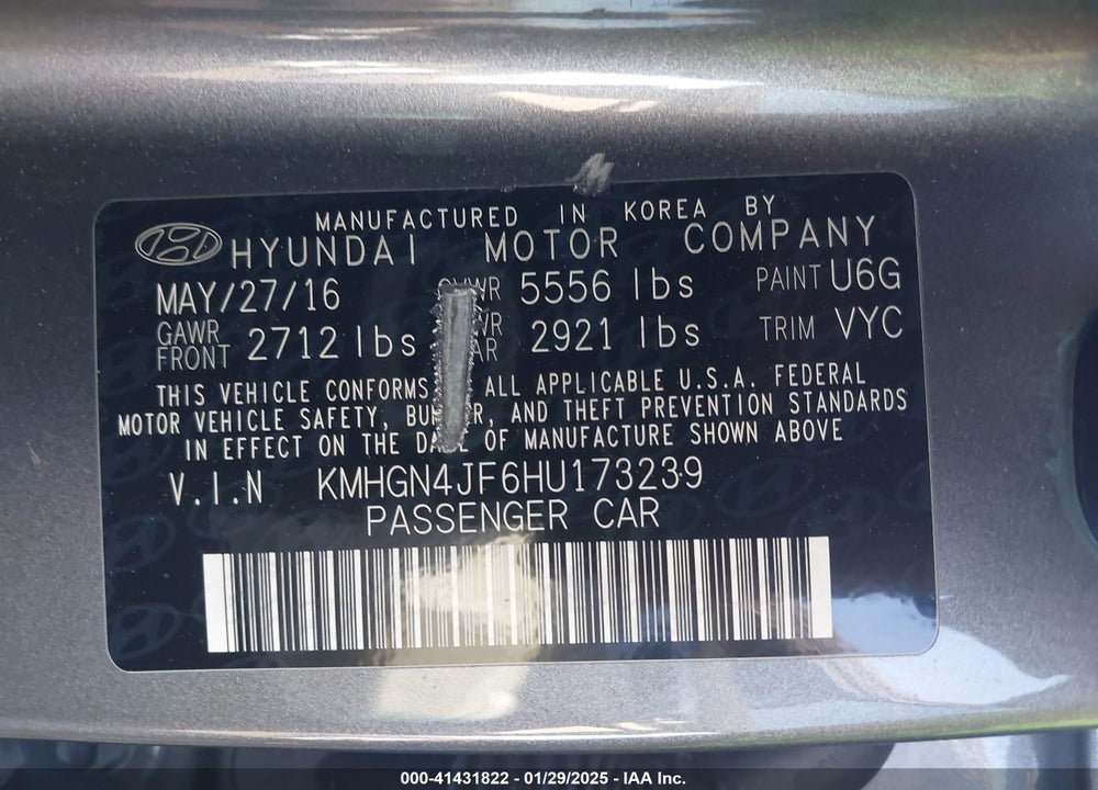2017 GENESIS G80 VIN: KMHGN4JF6HU173239