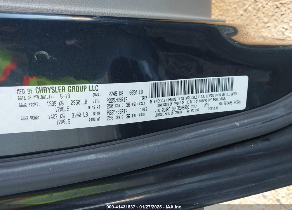 2013 CHRYSLER TOWN & COUNTRY TOURING VIN: 2C4RC1BG4DR809396