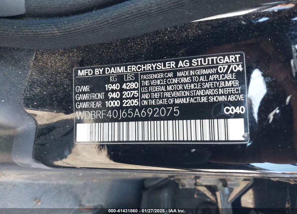 2005 MERCEDES-BENZ C 230 KOMPRESSOR SPORT VIN: WDBRF40J65A692075